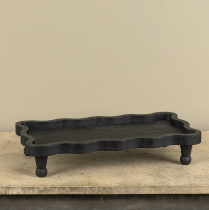 17.25” Black Scalloped Raised Wood Tray