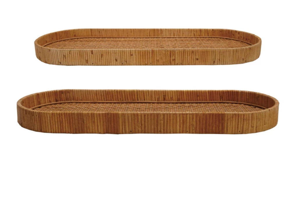 Oval Decorative Hand-Woven Rattan Tray-sm