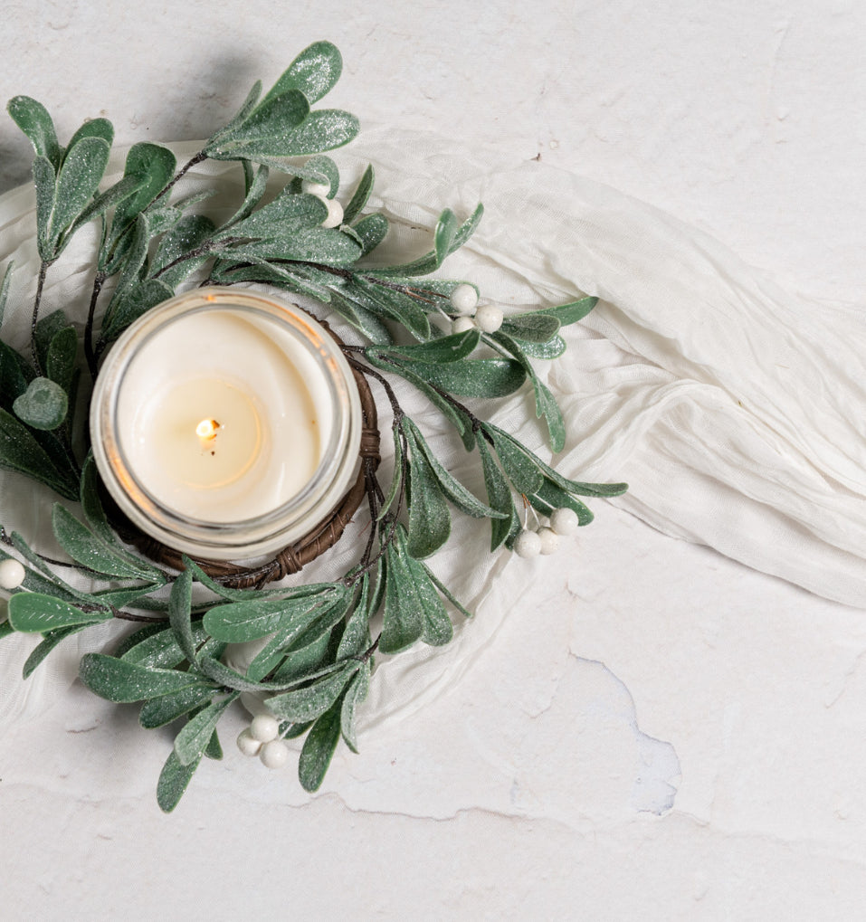 12” Glittered Mistletoe Candle Ring