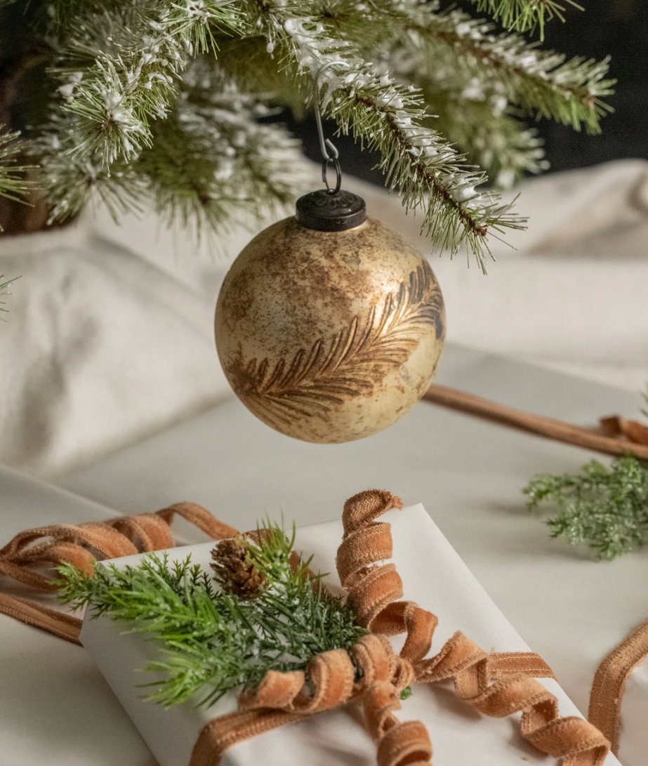4” Printed Leaf Kugel Ornament
