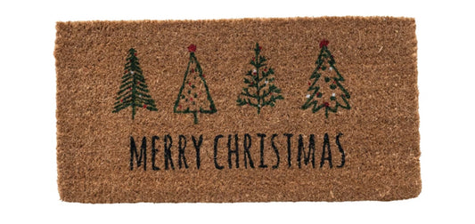 Natural Coir Doormat w/Christmas Trees