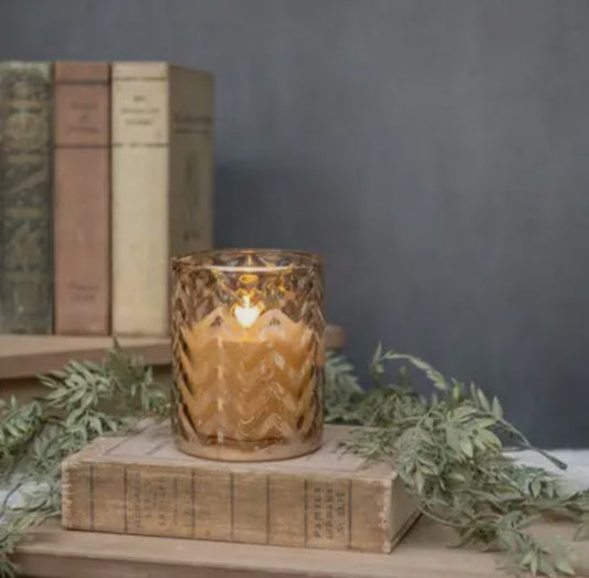 5” Champagne Chevron Glass 3D Flame Candle