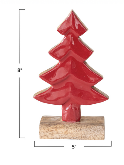 Carved Red Enameled Mango Wood Tree