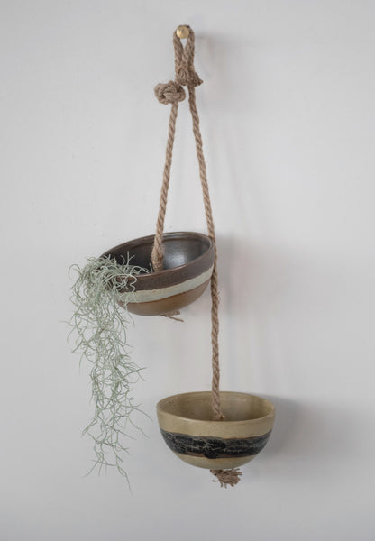 Stoneware Planter with Jute Hanger-2 Colors