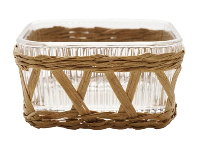 Glass Dish w/Woven Grass Sleeve