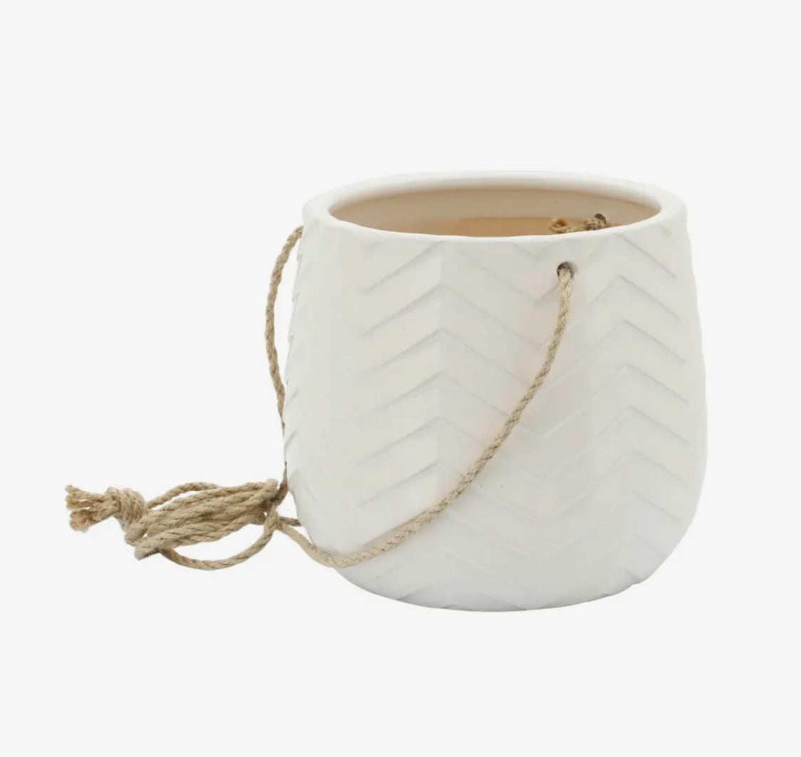 7” White Ceramic Chevron Hanging Planter