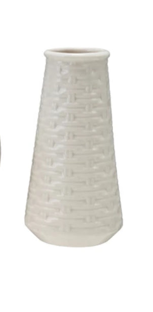 5” Embossed Stoneware Basket Weave Vase