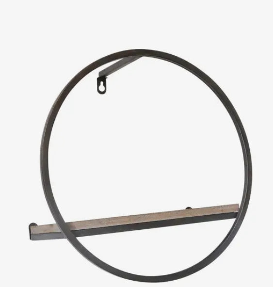 16” Metal/Wood Modern Circular Wall Shelf