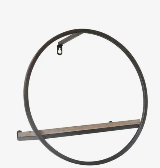 16” Metal/Wood Modern Circular Wall Shelf