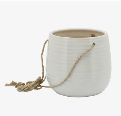 7” White Ceramic Rope Hanging Planter