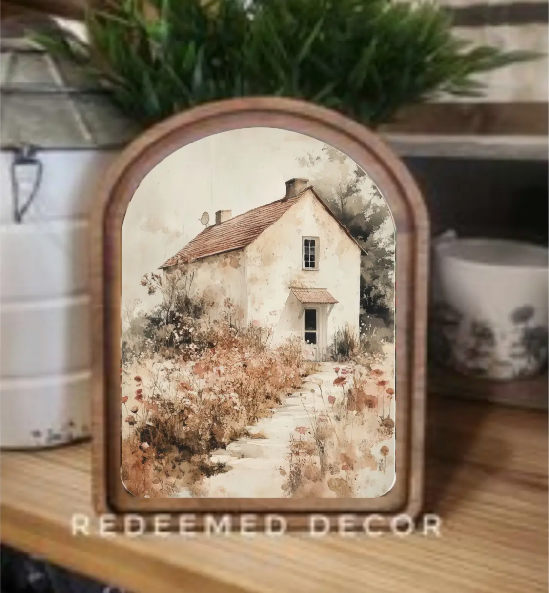 6” x 8” Arch Top Muted Cottage Framed Art