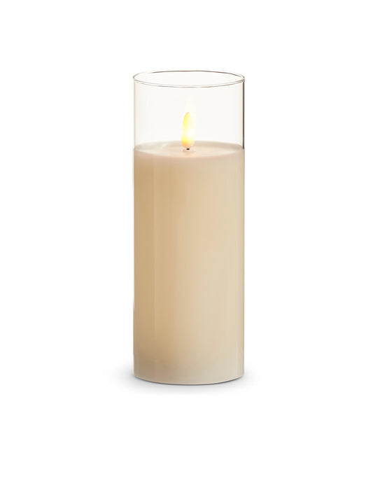 3”x8” Clear Glass Ivory Pillar Candle