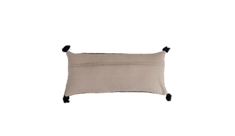 Woven Cotton Lumbar Pillow w/Chambray Back & Tassels