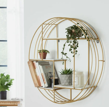 32” Metal/Wood Geometric Hanging Wall Shelf