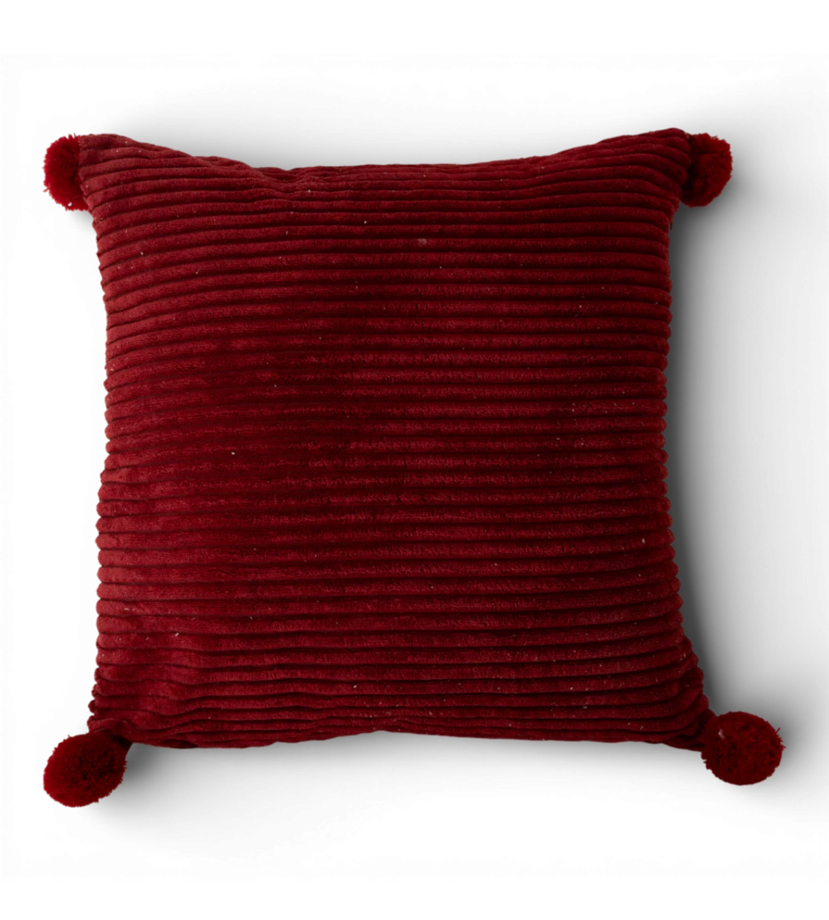 17” Red Corduroy Pillow w/Poms
