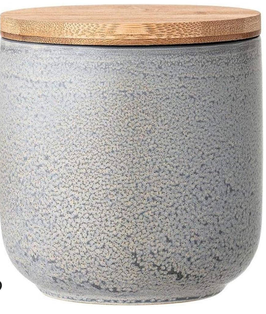 Gray Stoneware Canister w/ Bamboo Lid