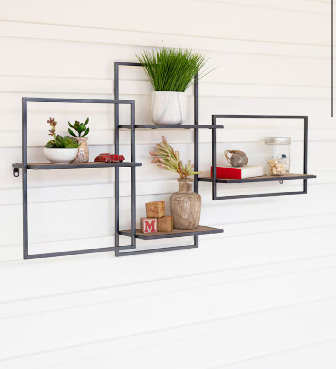 Multi-Level Wood & Metal Wall Shelf