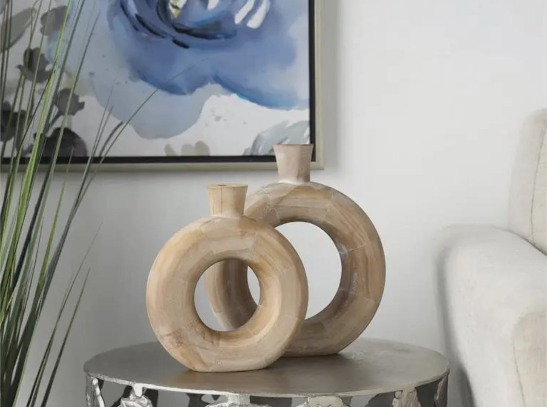 Raw Wood Circular Vase-Large