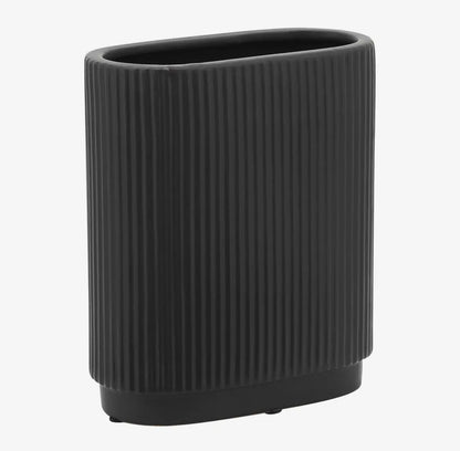 8” Black Ceramic Modern Ridged Vase