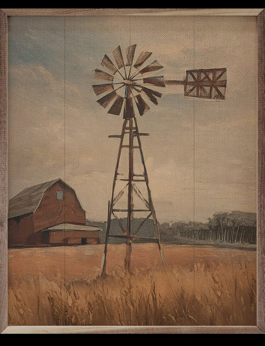 Windmill With Red Barn