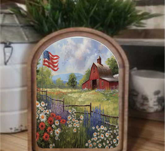 8” Arch Patriotic Farm Framed Art