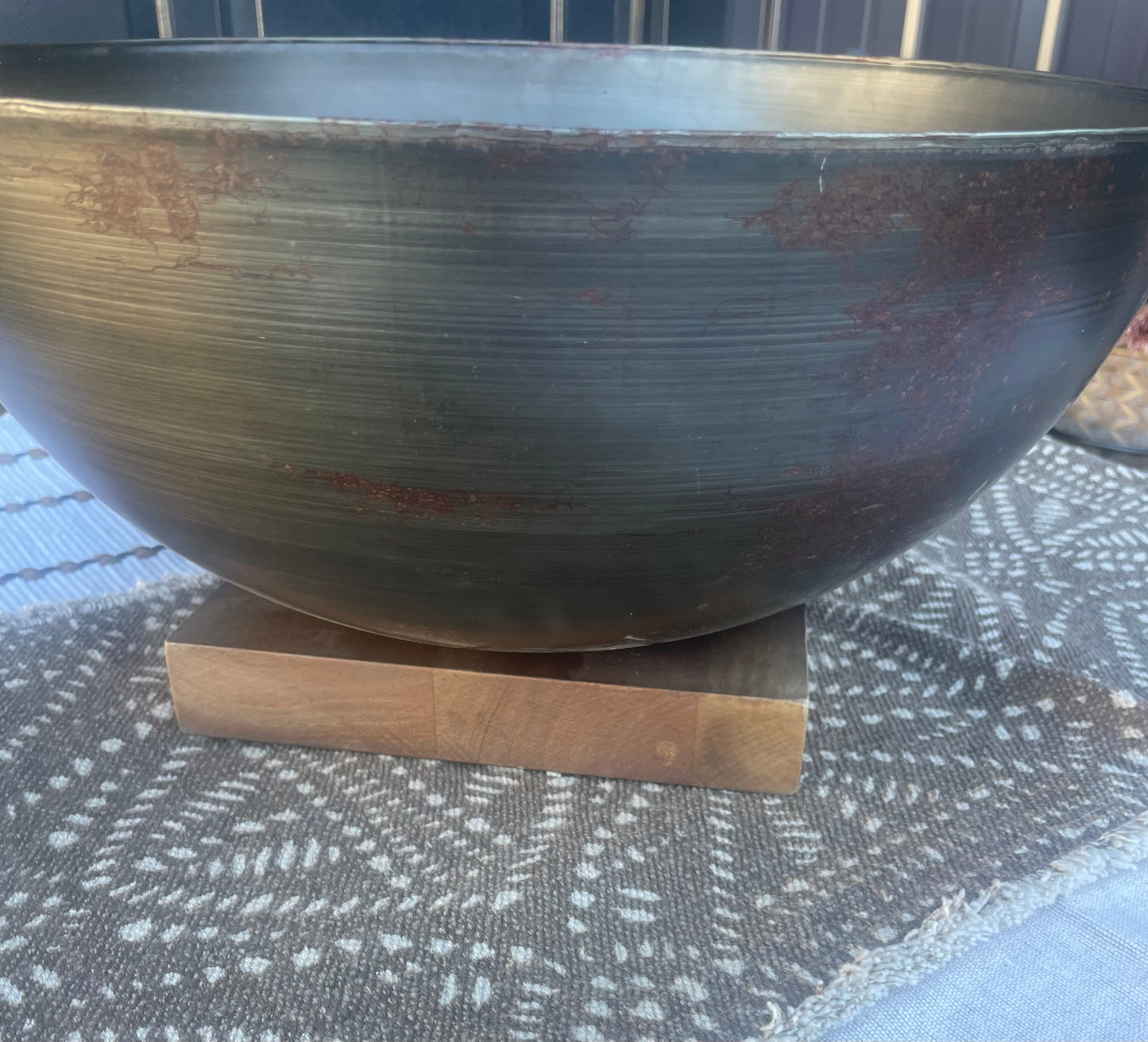 Large Metal Bowl w/Wood Base