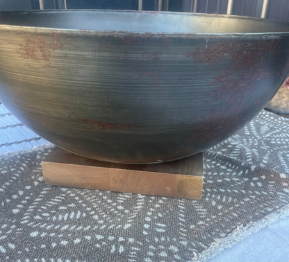 Large Metal Bowl w/Wood Base