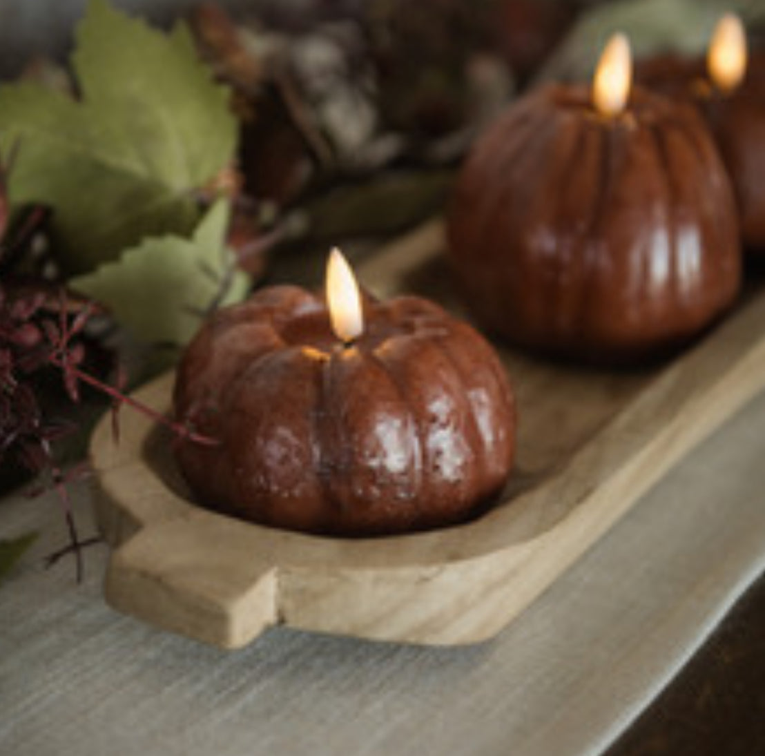 3” Bronze 3D Flame Short pumpkin Candle