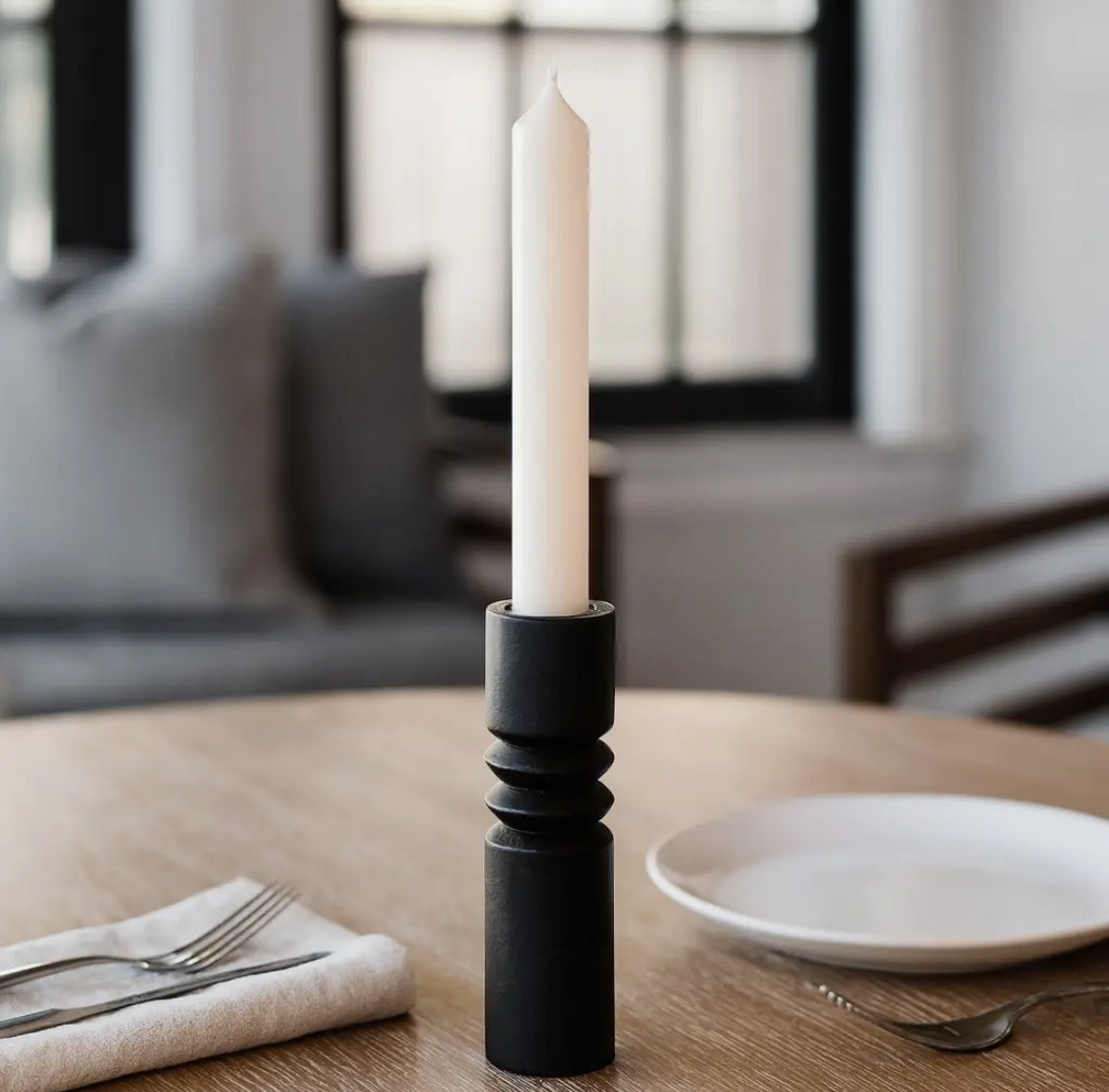 7” Black Mango Wood Taper Candle Holder