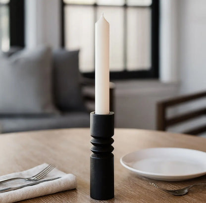 7” Black Mango Wood Taper Candle Holder