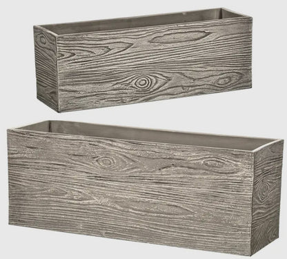 Fiber Resin Rectangle Planter w/Woodgrain-Lg