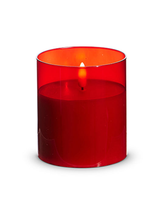 Red Glass Ivory Pillar Candle