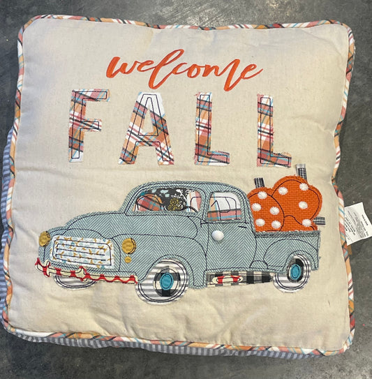 Welcome Fall Pillow w/Truck & Pumpkins