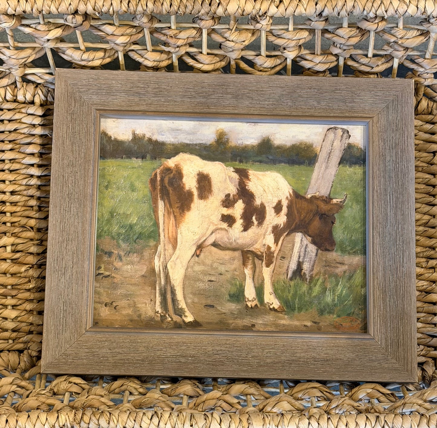 Vintage cow oil painting