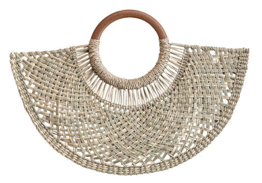Hand-Woven Seagrass Fan Wall Decor w/Wood Handle