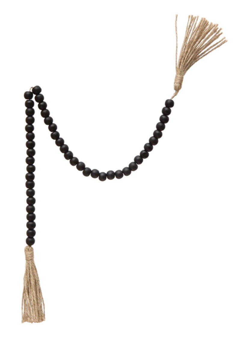 Black Wood Bead Garland w/Jute Tassels