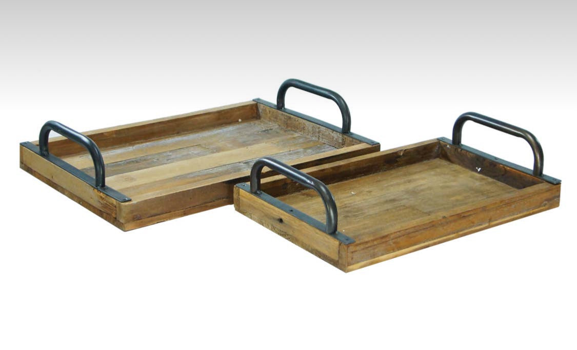 Wood Tray w/ Metal Handles-Sm