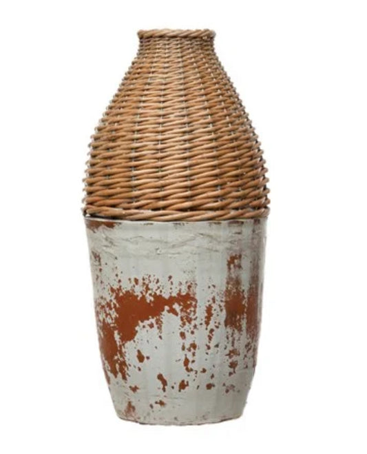 16-1/2” H Hand-Woven Willow Clay Vase