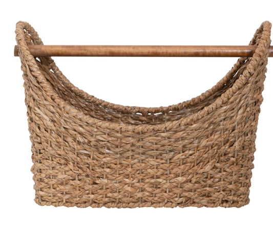Oval Braided Bankuan Toilet Paper Basket  w/Wood Handle