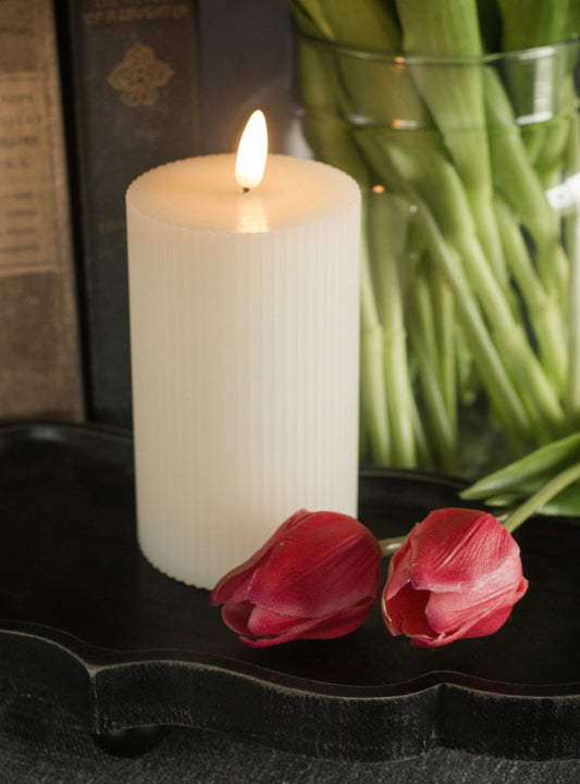 5” Cream Grooved 3D Flame Candle