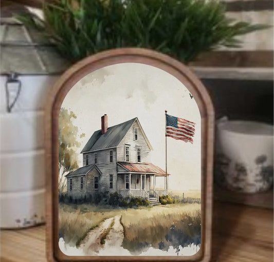 8” Arch Top Farmhouse Flag Framed Art