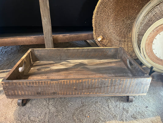 Distressed Wood Tray w/Wheels