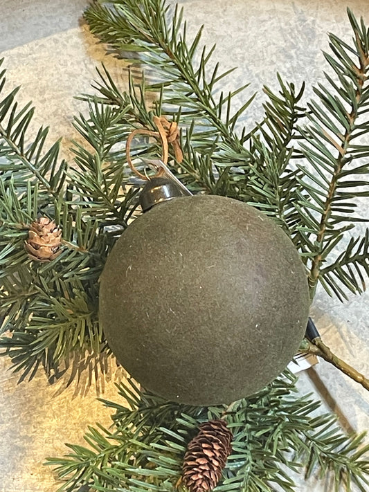 Moss Green Ball Ornament w/Leather Hanger-Sm