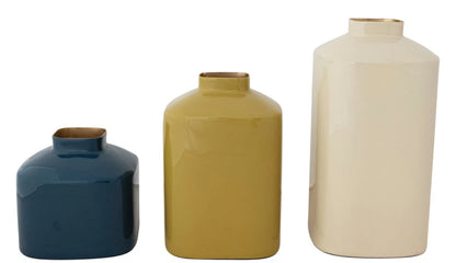 Cream Enameled Metal Vase