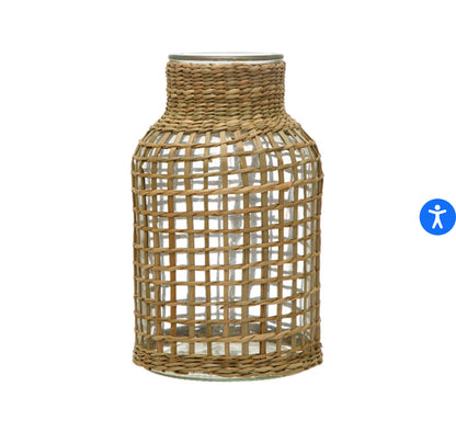 Glass Vase/ Hurricane w/ Woven Sleeve