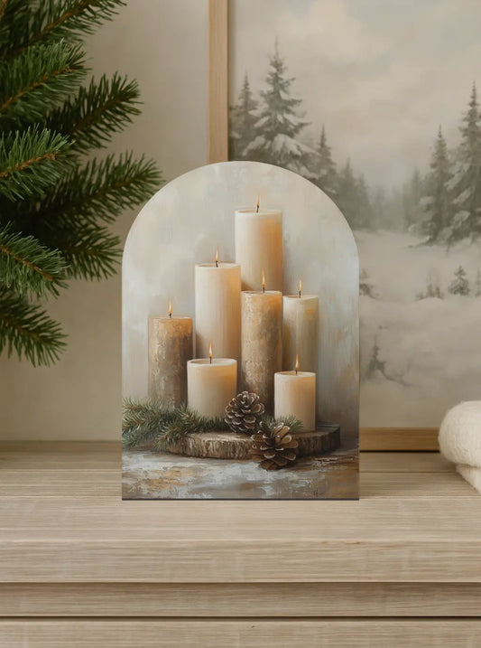 15”x10” Christmas Candle Arch Wood Print