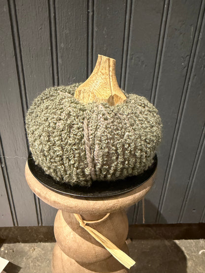 3” Cotton Blend Boucle/Velvet Pumpkin w/Wood Stem