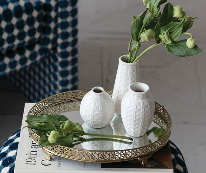 5” Embossed Stoneware Basket Weave Vase