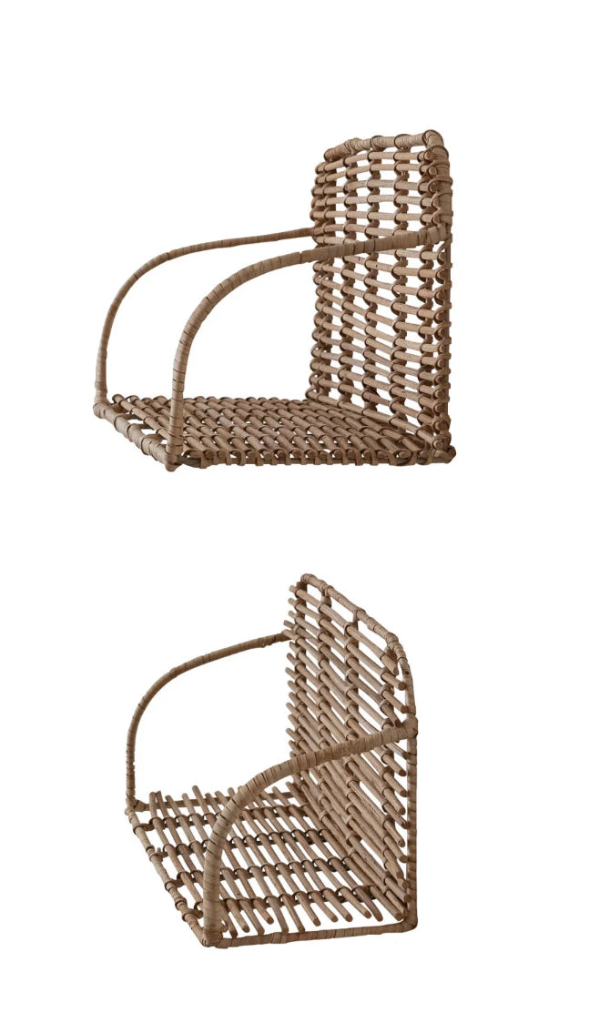 Hand-Woven Rattan & Metal Wall Shelves, Set/2