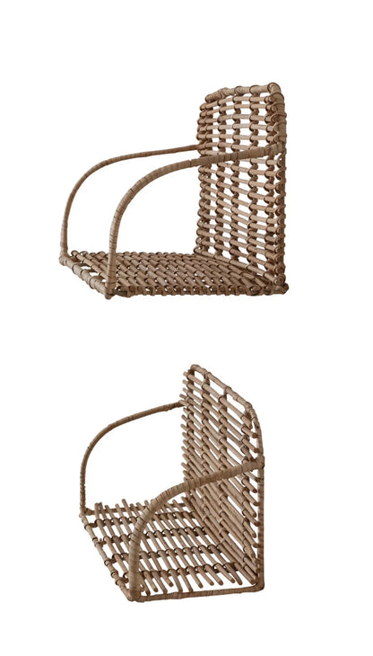 Hand-Woven Rattan & Metal Wall Shelves, Set/2